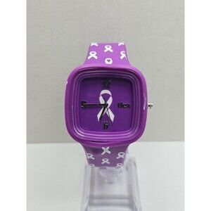 Flex Purple Awareness Ribbon Silicone Unisex Quartz Wristwatch 3 ATM New Battery